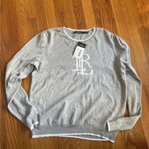 NWT Ralph Lauren  Grey White trim sweater XL